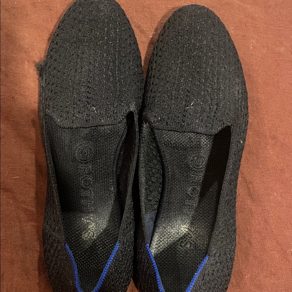 Rothy's Black Knit Loafers with Blue Accent